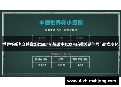 世界杯新老交替赛场赔率走势解读主帅发言暗藏关键信号与胜负变化 世界杯新老交替赛场赔率走势解读主帅发言暗藏关键信号与胜负变化